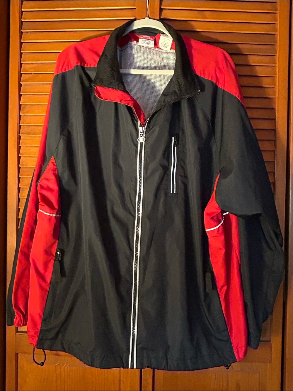 Champion Men's Black and Red Athletic Windbreaker Jacket